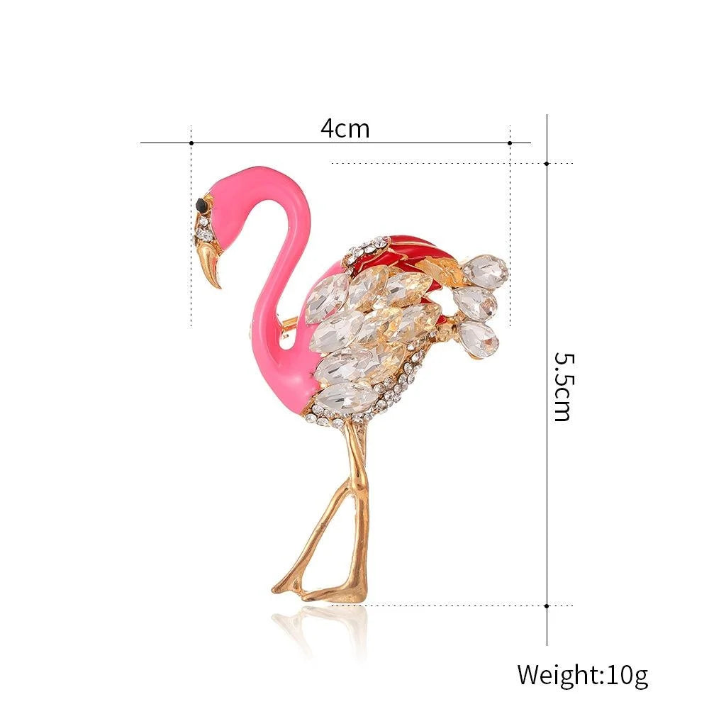 Elegant Pink Enamel Flamingo Brooch With Rhinestone Wings, Alloy Bird Lapel Pin Corsage Gift