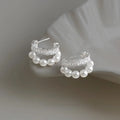 Light Luxury C Shape Geometric Zircon Pearl Drop Earrings Sparkling Round Fashion Ear Jewelry