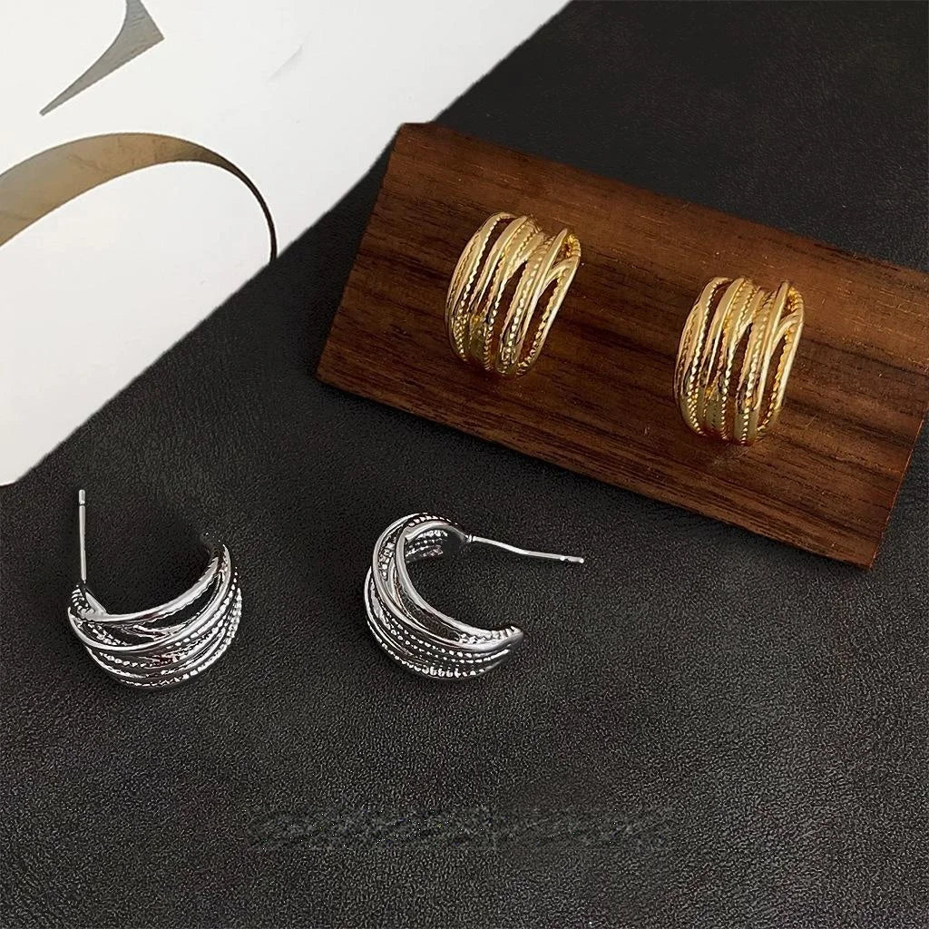 14K Gold Plated Copper Geometric Line Drop Earrings Minimalist Luxury Hoop Style Jewelry