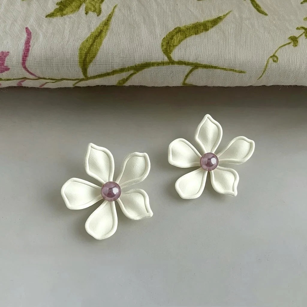 Resort Style Statement Enamel Big Flower Pearl Copper Drop Earrings For Women