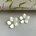Resort Style Statement Enamel Big Flower Pearl Copper Drop Earrings For Women