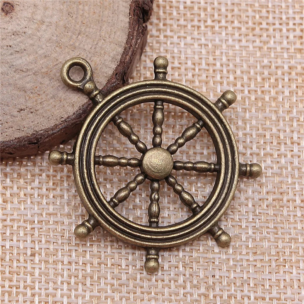 45x40mm 5.3g Multicolor Zinc Alloy Ship Helm Wheel Charm Pendant for DIY Nautical Jewelry Making