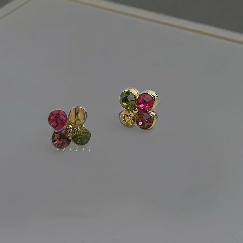 Sweet Candy Color Four Petal Flower Stud Earrings Copper Mini Geometric Jewelry