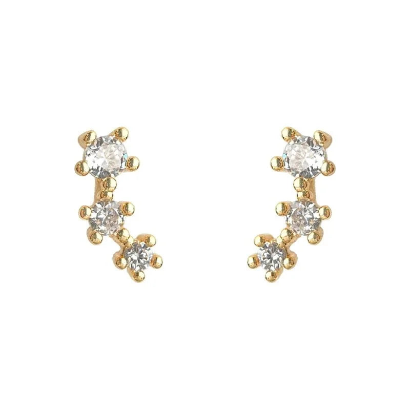 14K Gold Plated Copper Star Stud Earrings Micro Pave Zirconia Minimalist Daily Jewelry