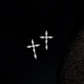 Minimalist Copper Micro Pave Zircon Cross Stud Earrings Geometric Faith Jewelry