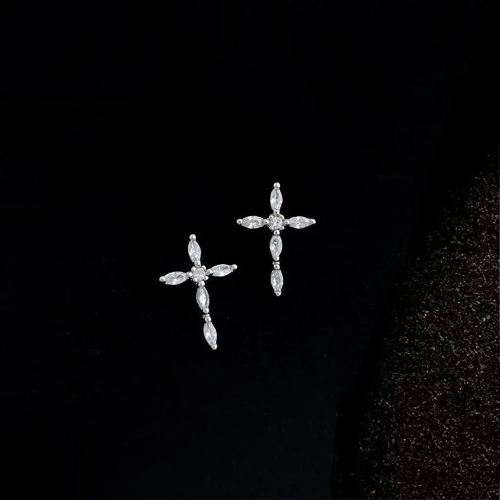 Minimalist Copper Micro Pave Zircon Cross Stud Earrings Geometric Faith Jewelry