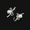Elegant Silver Alloy Bowknot Pearl Stud & Clip On No Piercing Unique Gentle Fashion Earrings