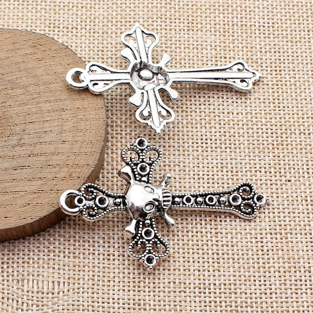 59x38mm 5.5g Antique Silver Zinc Alloy Skull Cross Charm Pendant for Gothic DIY Necklace Jewelry