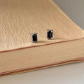 Minimalist Black Rectangular Zircon Copper Stud Earrings, Mini Geometric Jewelry