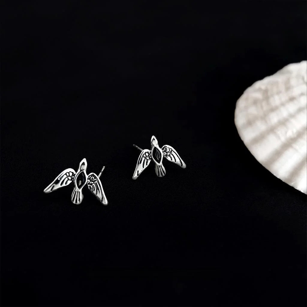 Personalized Sweet Cool Micro Pave Zircon Flying Bird Copper Stud Earrings For Women