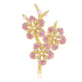 Elegant Gold Alloy Floral Brooch With Pink Rhinestones And Faux Pearls, Luxury Lapel Pin Corsage Gift