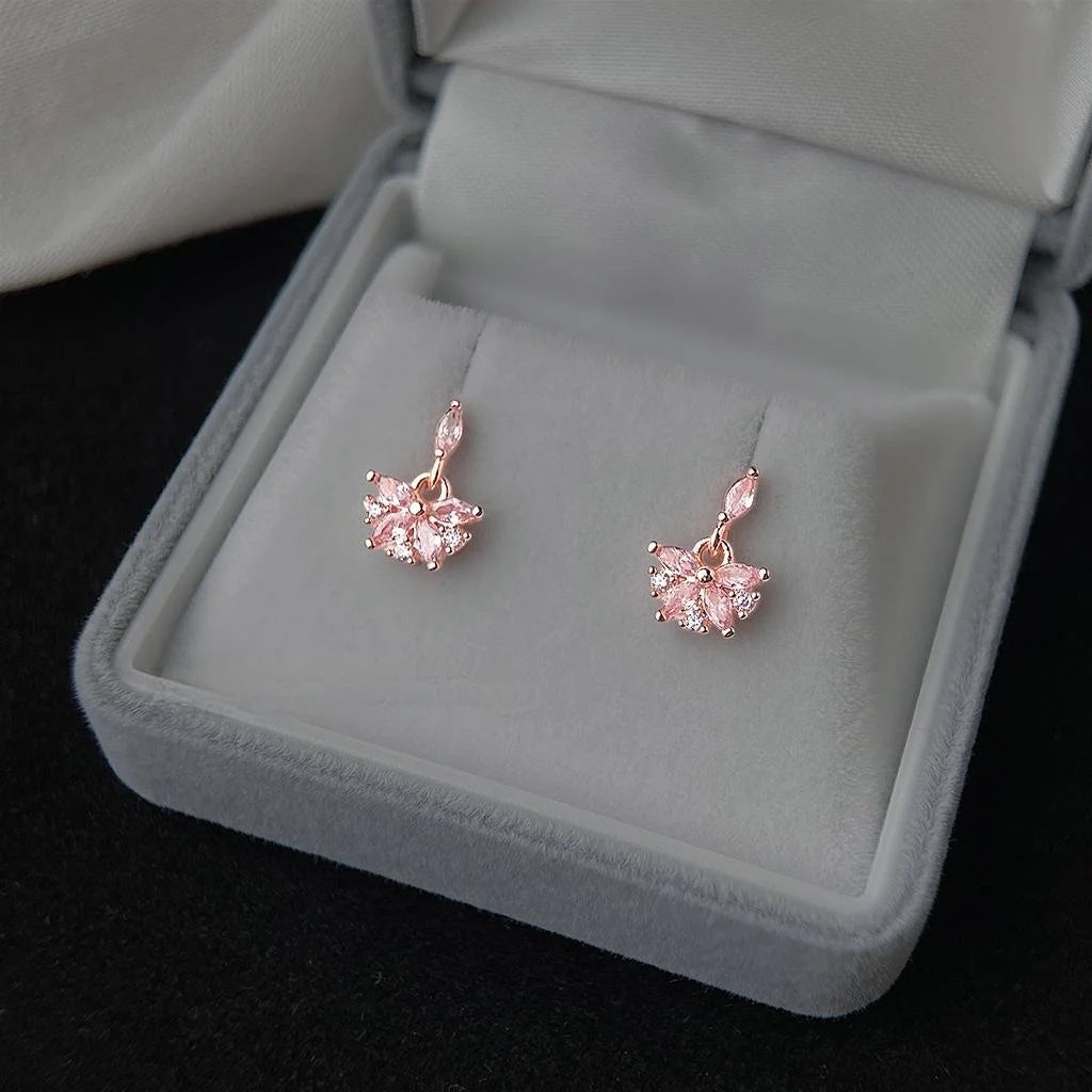 Eco-Friendly Copper Zircon Flower Stud Earrings Fresh Sweet Minimalist Student Jewelry