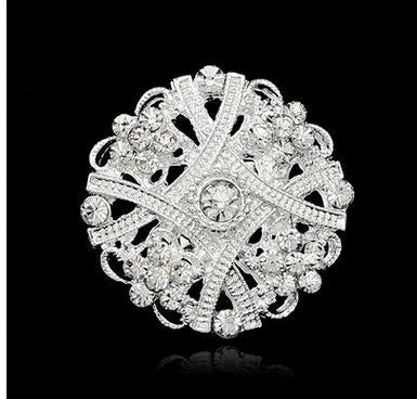 Elegant Hollow Silver Alloy Rhinestone Floral Brooch For Women Sparkling Lapel Pin Corsage Suit Accessory Gift