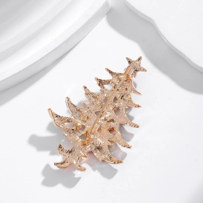 Elegant Christmas Tree Alloy Enamel Rhinestone Brooch, Festive Holiday Lapel Pin Corsage Gift