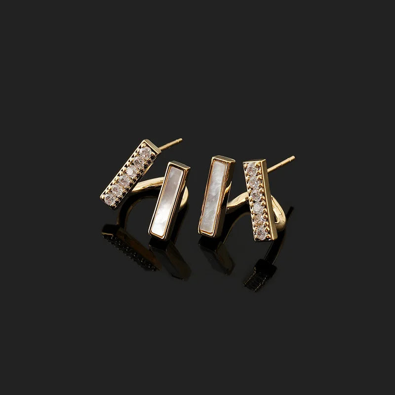 Elegant Double Layer Shell Bar Alloy Rhinestone Stud & Clip On No Piercing Commuter Earrings