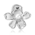 Elegant Silver Alloy Flower Brooch With Rhinestone Accents And Pearl Center, Women's Lapel Pin Corsage Gift