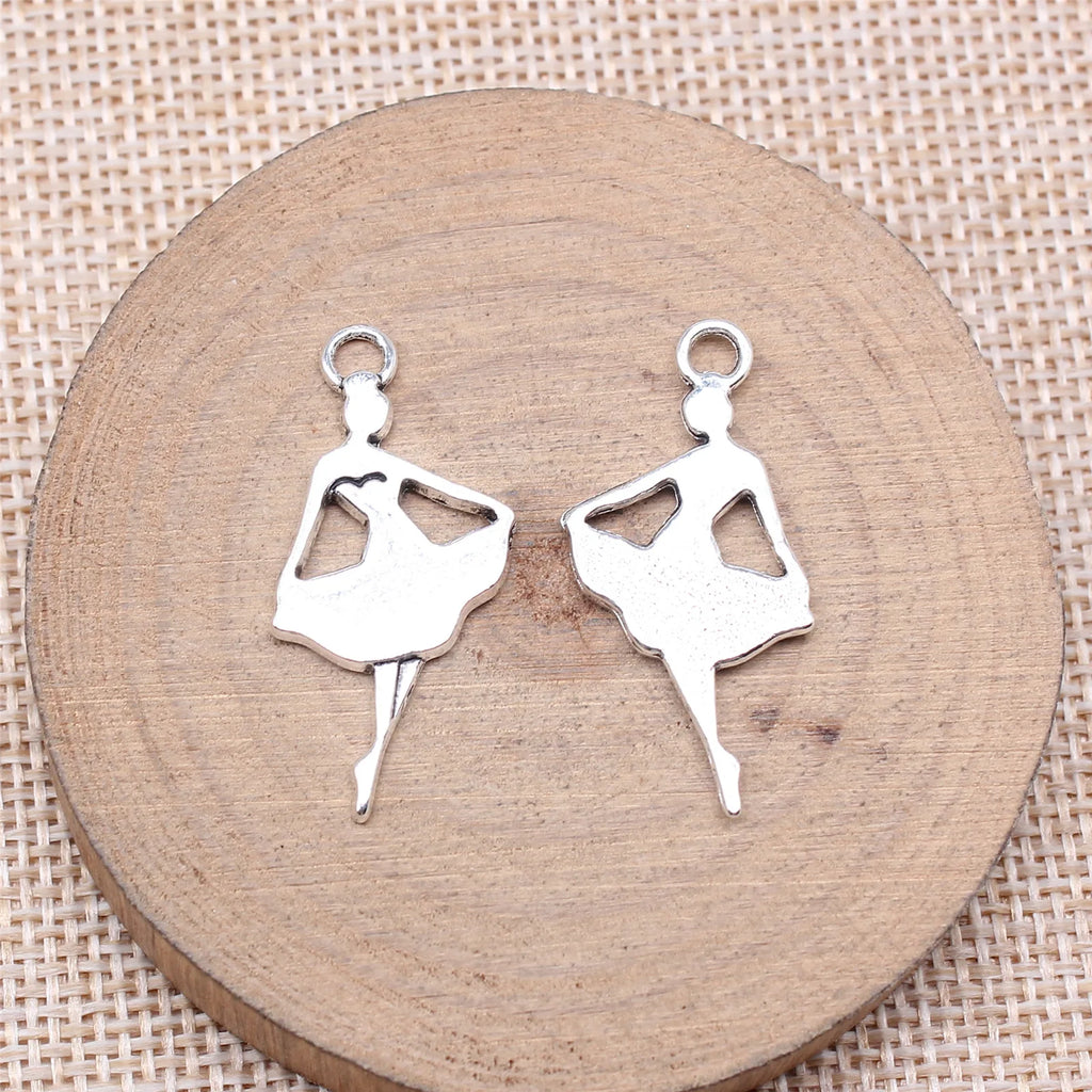 32x15mm 1.9g Antique Silver Zinc Alloy Ballet Dancer Charm Pendant for DIY Necklace Bracelet Making