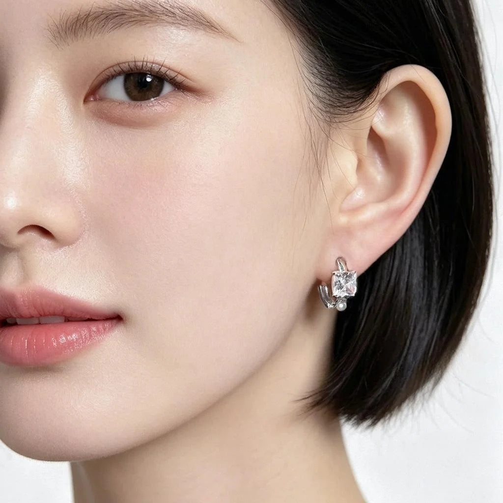 Copper Micro Pave Zircon Round Geometric Stud Earrings, Style Sweet Cool Jewelry