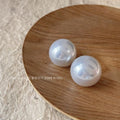Silver Plated Half Round Faux Pearl Stud Earrings Geometric Fresh Fashion Jewelry