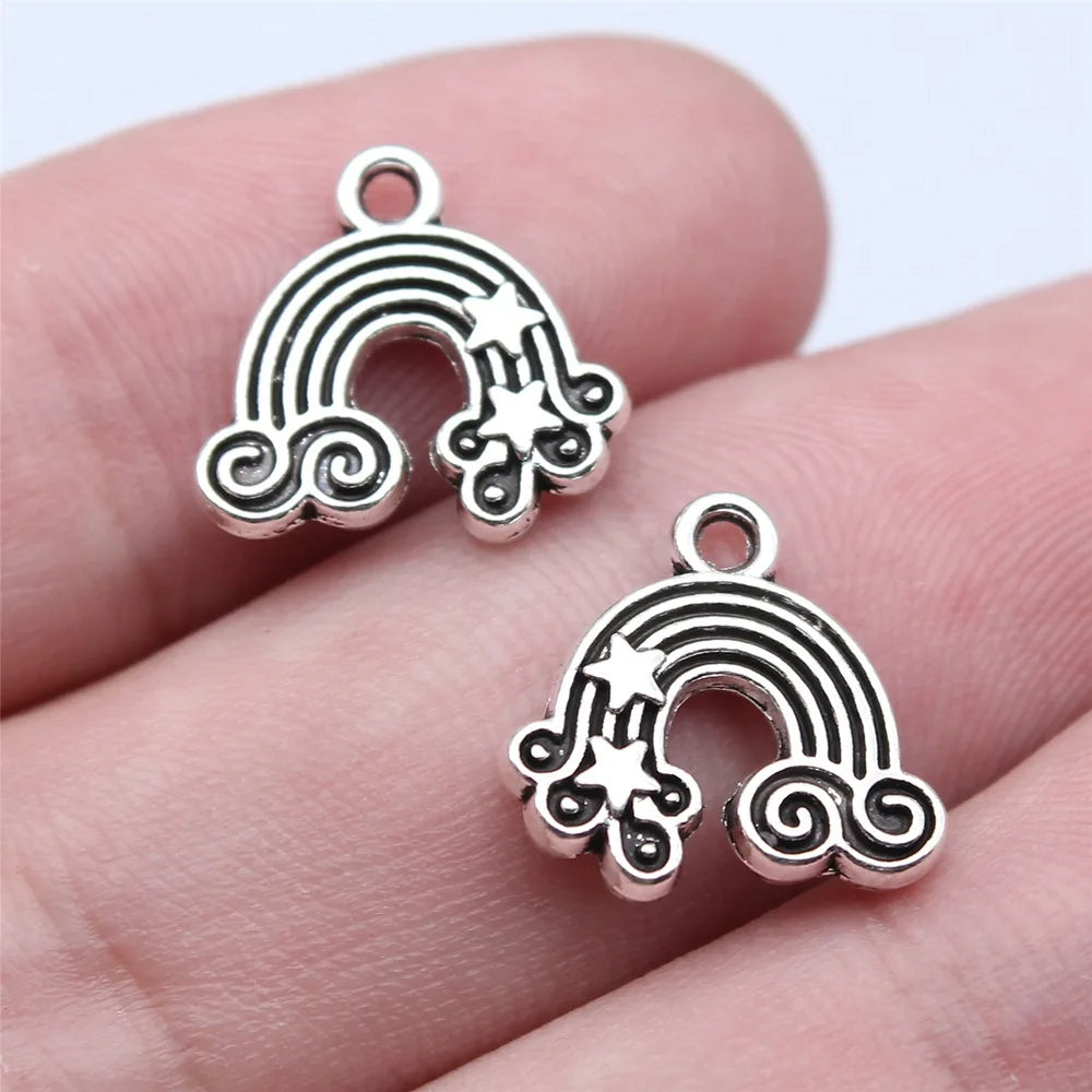 14x14mm 1.2g Antique Silver Zinc Alloy Star Rainbow Charm Pendant for DIY Necklace Bracelet Making