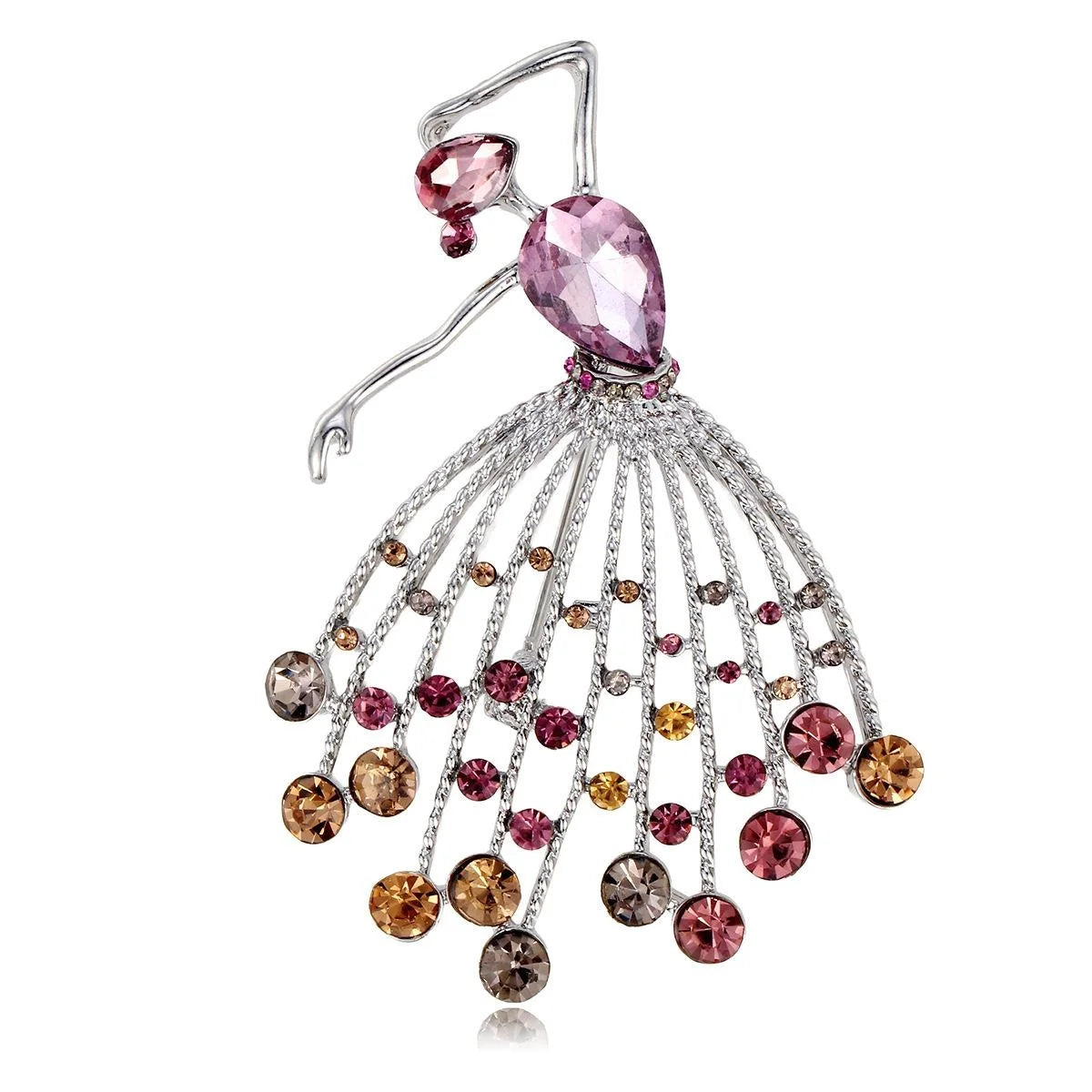Elegant French Ballet Dancer Brooch With Blue Rhinestone Crystals, Alloy Lapel Pin Corsage Gift For Women