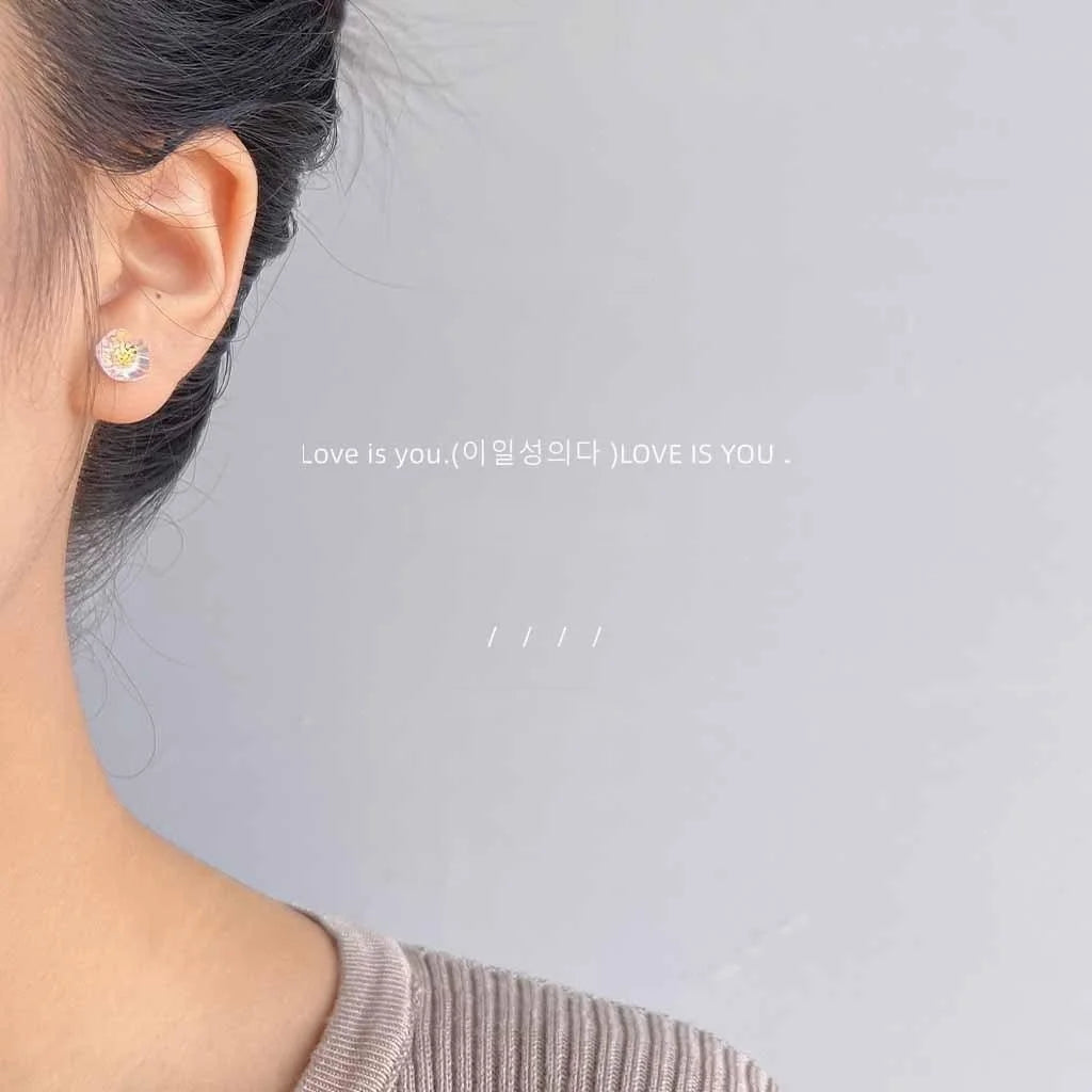 Fresh Sweet Mini Resin Flower Stud Earrings With Silver Plated Pins For Women