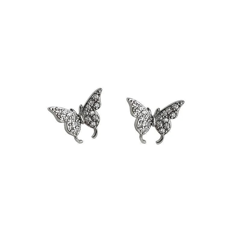 Minimalist Copper Micro Pave Zircon Butterfly Stud Earrings For Women Cartilage Jewelry