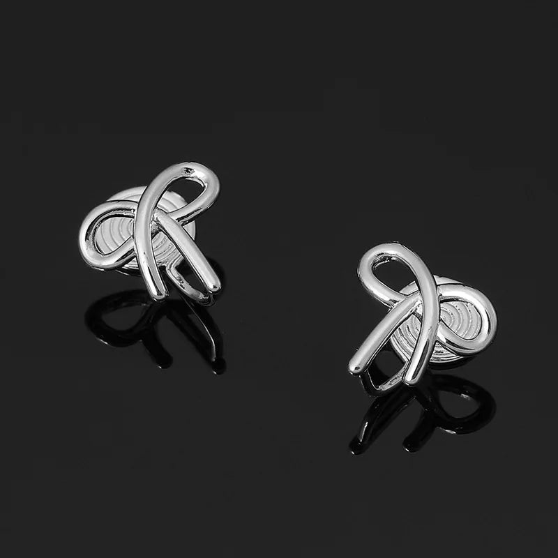 Elegant Silver Alloy Bow Knot Stud & Clip On No Piercing Minimalist Metal Ribbon Women's Earrings