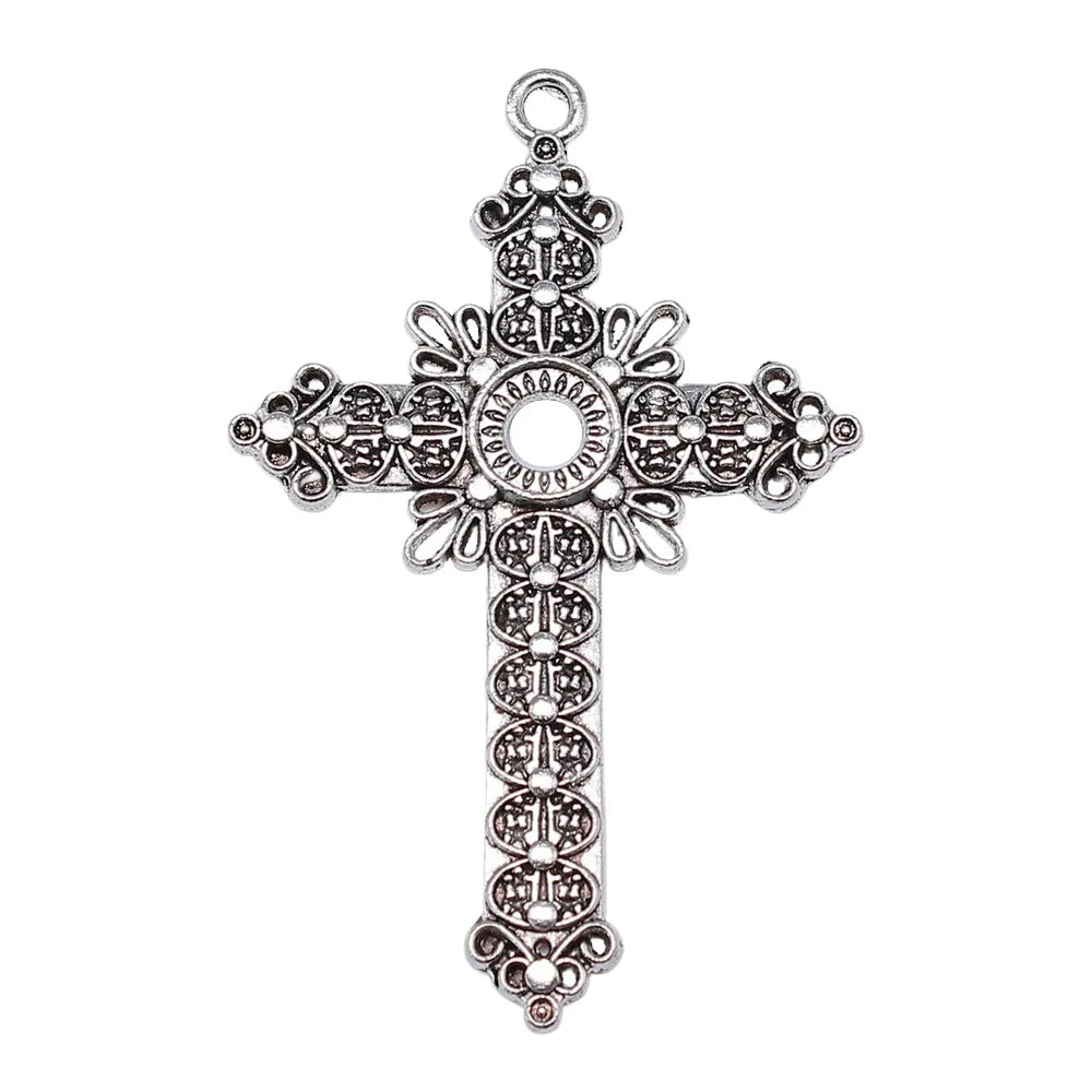 76x49mm 10.8g Antique Silver Zinc Alloy Cross Charm Pendant for DIY Handmade Jewelry Decoration