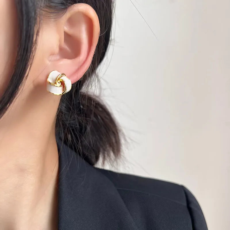 Elegant Geometric Flower Knot Enamel Alloy Stud & Clip On No Piercing Spiral Disc Women's Earrings