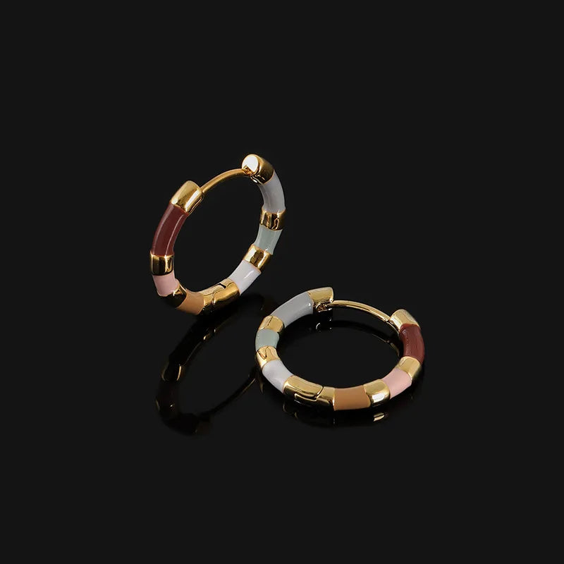Colorblock Enamel Spiral Disc Hoop Alloy Stud & Clip On No Piercing Dopamine Statement Earrings
