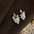 Light Luxury Handmade Silver Plated Pin Glass Pearl Grape Cluster Tassel Drop Earrings