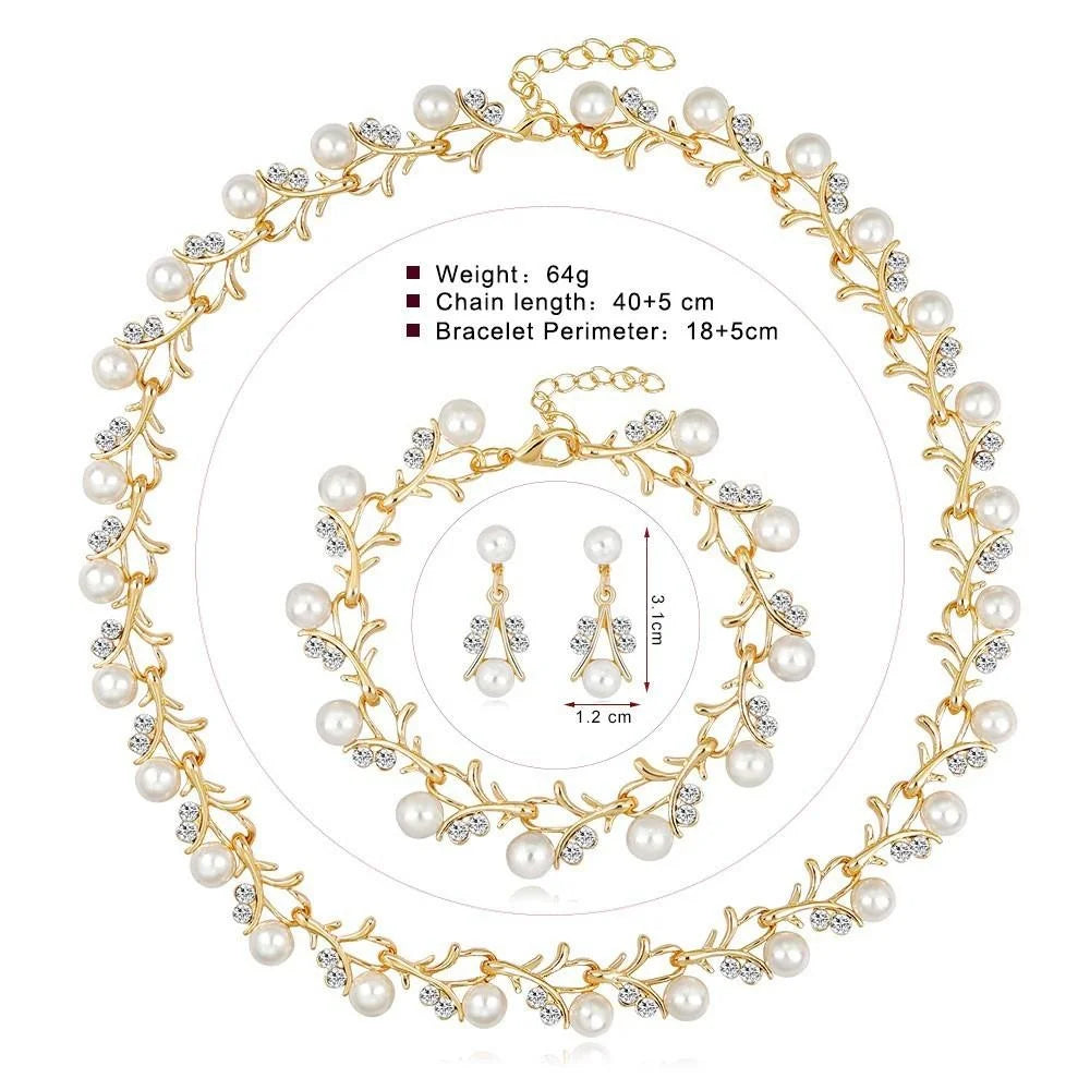 Elegant Bridal Pearl Rhinestone Alloy Necklace And Earrings Jewelry Set For Wedding Party Banquet Gift