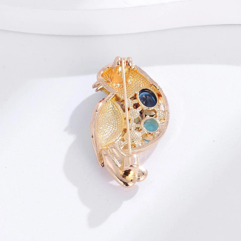 Elegant Blue Enamel Bird Brooch With Rhinestone Crystals, Luxury Alloy Lapel Pin Corsage Gift