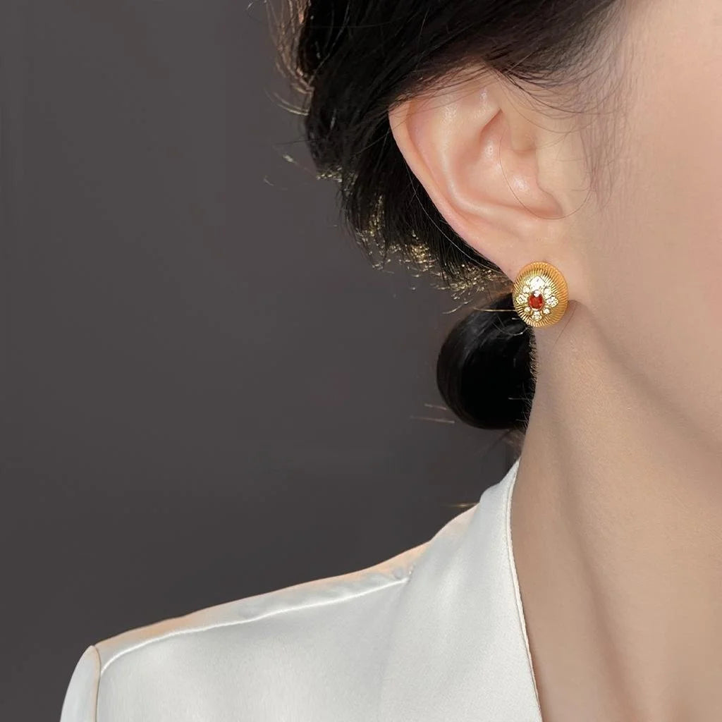 Light Luxury Oval Zircon Stud Earrings Copper Geometric Designer Jewelry