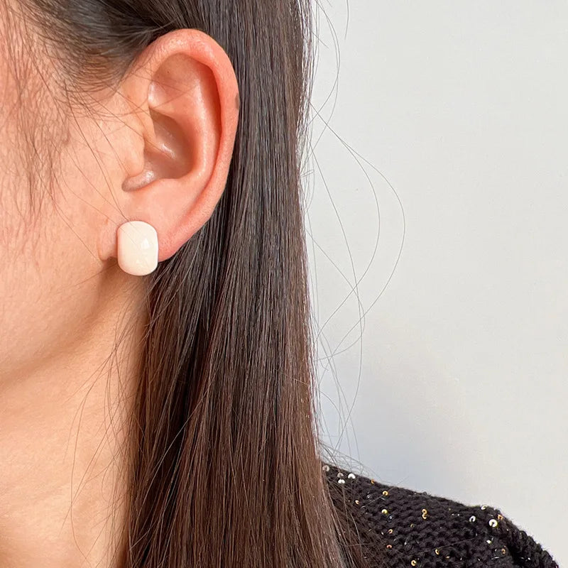 Elegant Spring Summer Pale Pink Bean Shape Enamel Alloy Stud & Clip On No Piercing Fashion Earrings