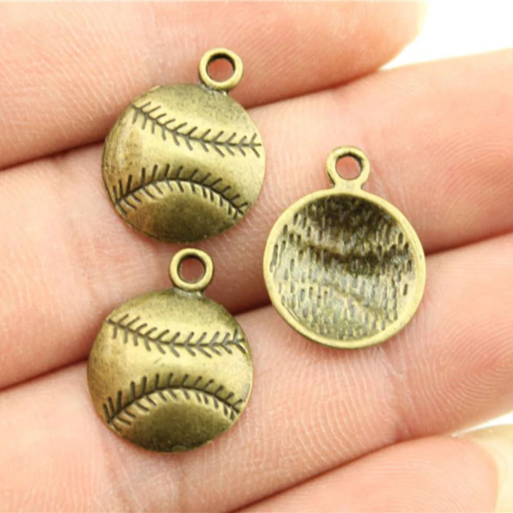 15x15mm 1.2g Multicolor Zinc Alloy Baseball Charm Pendant for DIY Sports Theme Jewelry Making