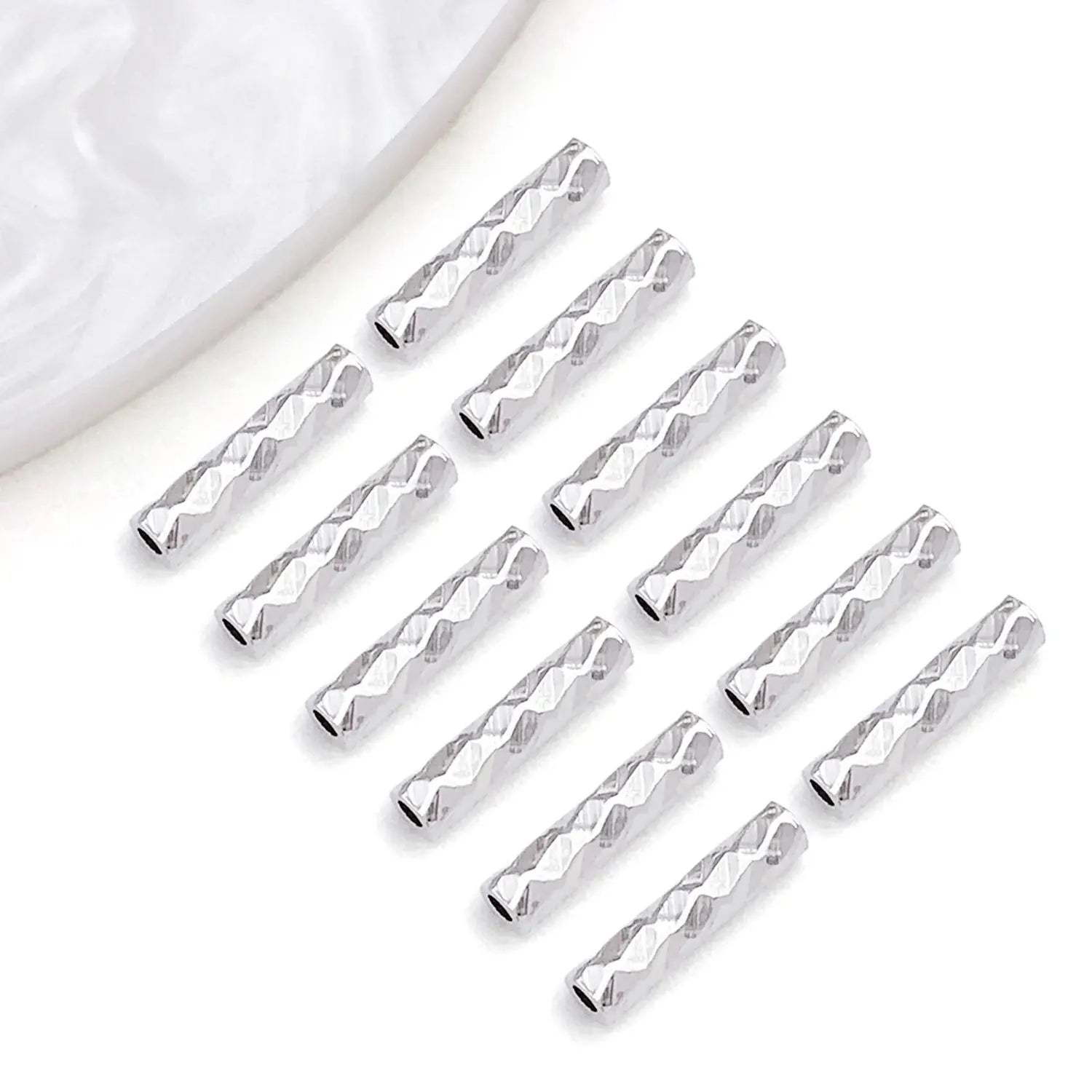 18K Gold Plated Copper Alloy Faceted Straight Tube Beads for DIY Bracelet Jewelry