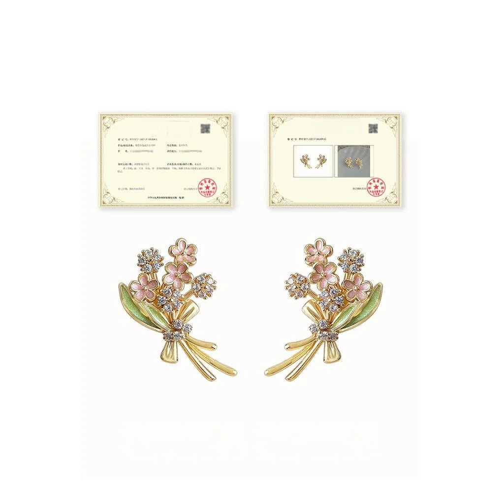Original Designer Enamel Hand Painted Micro Pave Zircon Flower Stud Earrings Eco Copper Fresh Sweet Style