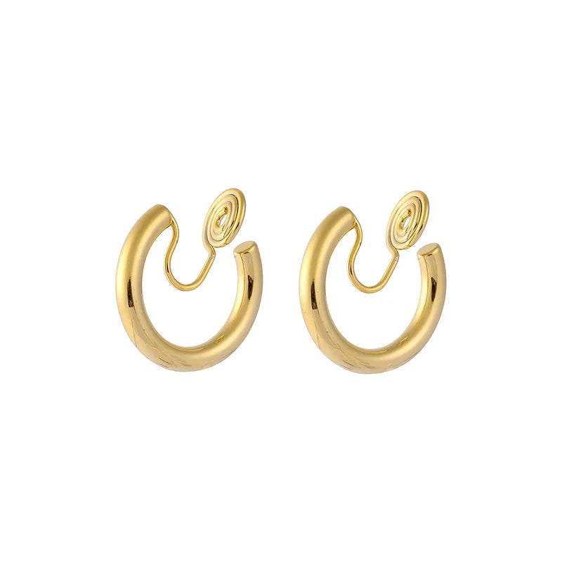 Minimalist Gold Alloy Spiral Hoop Stud & Clip On No Piercing French Elegant Ear Cuff Earrings