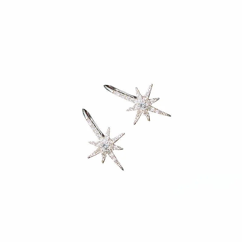 Elegant Eight-Point Star Zircon Micro Pave Copper Real Gold Plated Drop Earrings