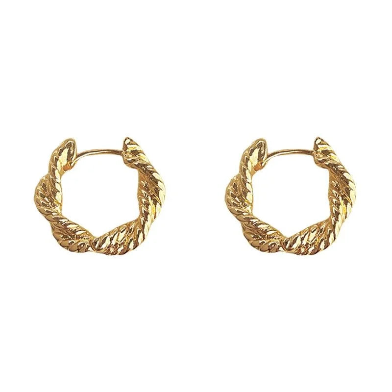 14K Plated Copper Twisted Round Geometric Drop Earrings Minimalist Office Jewelry