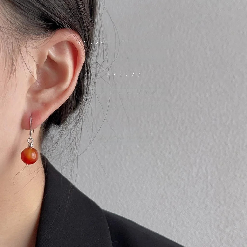 Red Agate Geometric Round Drop Earrings Vintage Palace Style Silver Plated Handmade Jewelry