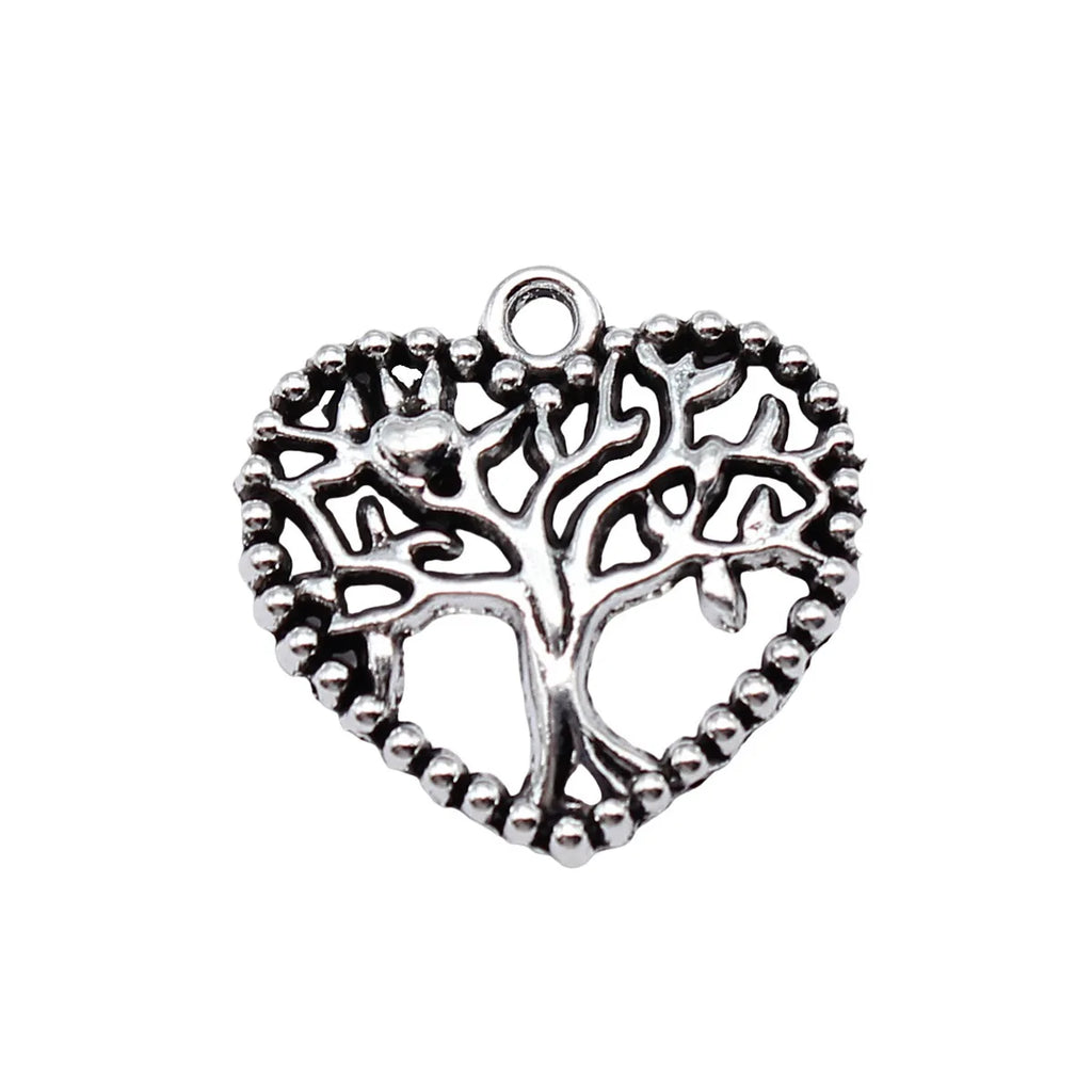20x20mm 1.5g Antique Silver Zinc Alloy Heart Tree Charm Pendant for DIY Vintage Jewelry Making