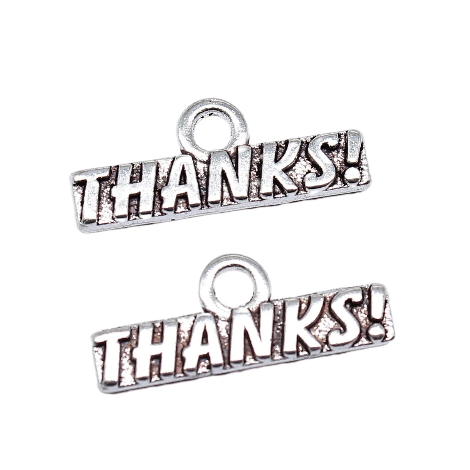 8x19mm 0.8g Antique Silver Zinc Alloy THANKS Word Tag Charm Pendant for DIY Jewelry Making