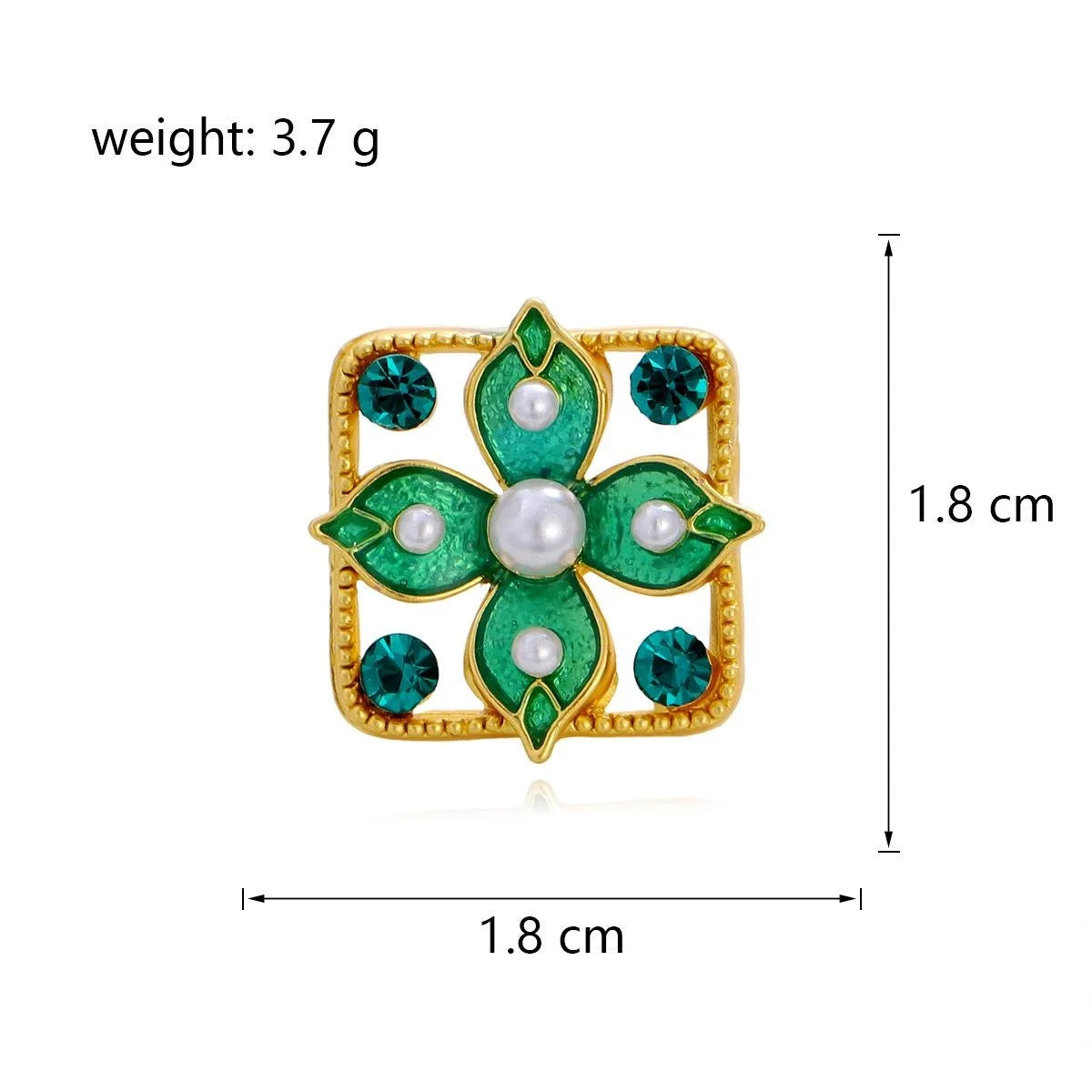 Vintage Green Enamel Flower Brooch With Faux Pearls And Rhinestones, Elegant Lapel Pin Suit Accessory