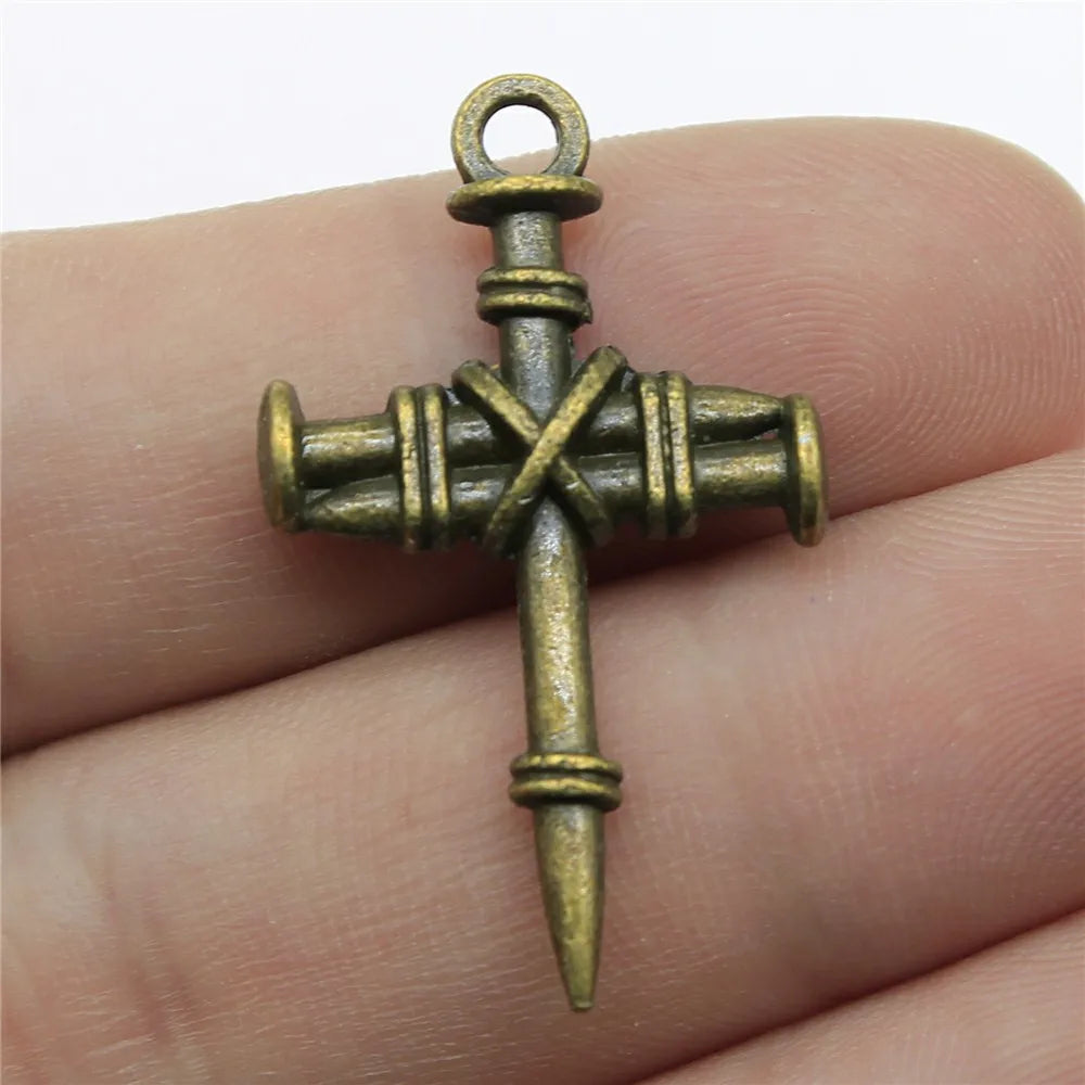 34x20mm 2.6g Multi-Color Zinc Alloy Nail Cross Charm Pendant for DIY Gothic Necklace Jewelry Making