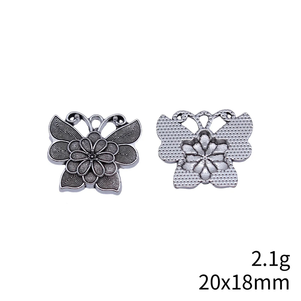 20x18mm 2.1g Antique Silver Zinc Alloy Flower Butterfly Charm Pendant for DIY Jewelry and Garment Decor