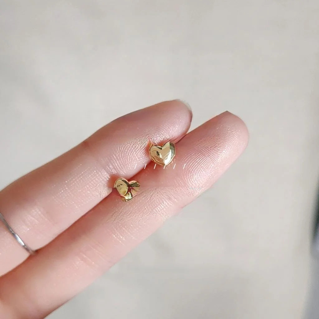 14K Plated Copper Mini Heart Stud Earrings With Smooth Finish Korean Japanese Style