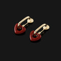 Elegant Red Enamel Heart Charm Gold Alloy Hoop Stud & Clip On No Piercing Fashion Earrings